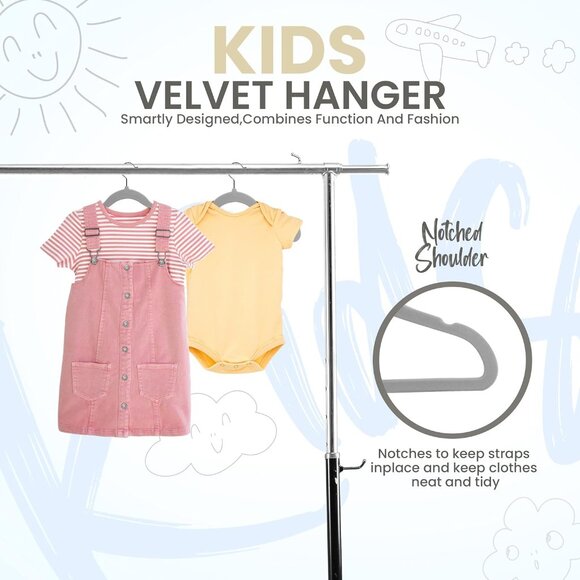 50 Pack Ultra-Slim Grey Velvet Hangers - 11 Inch Non-Slip Kids Closet Solution - Picture 6 of 12